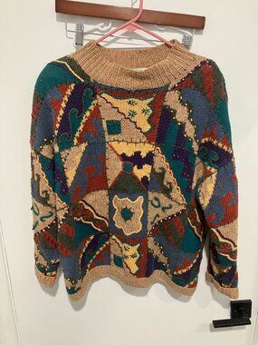 Express Internationale Women's Knit Chunky Sweater, Multi, Small, Grannycore